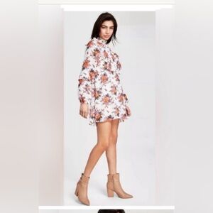 Kit & Sky Ruffle Floral Print Sheer Mini Dress Size large NEW